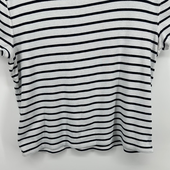 LRL Black&White Striped Short Sleeve T-Shirt Left Shoulder Button Detail Sz XL - Picture 10 of 10
